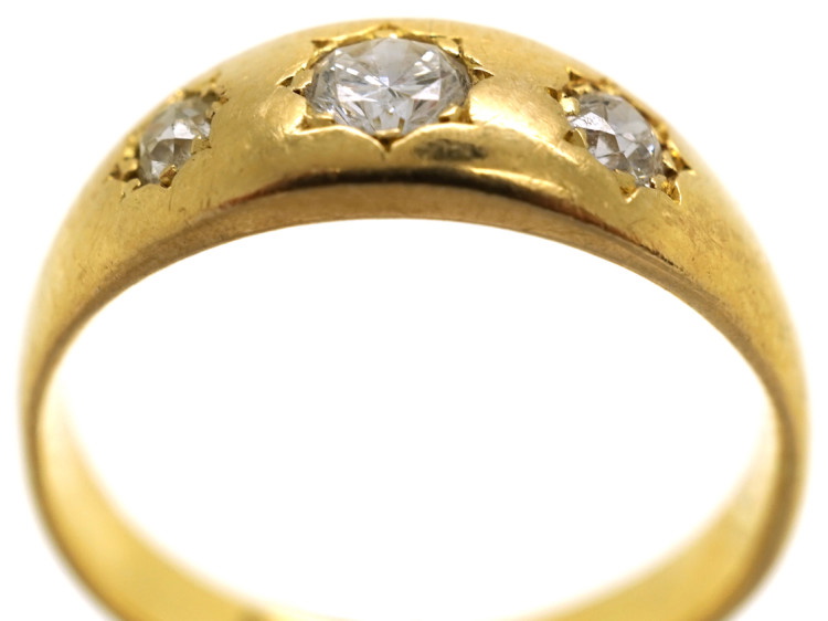 Victorian 18ct Gold & Three Stone Diamond Gypsy Ring