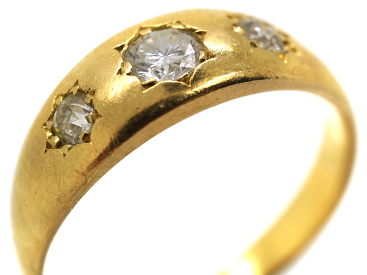 Victorian 18ct Gold & Three Stone Diamond Gypsy Ring