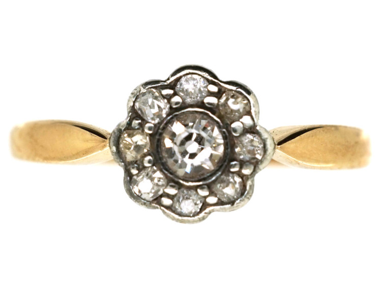 Edwardian 18ct Gold, Platinum &ampDiamond Set Daisy Ring