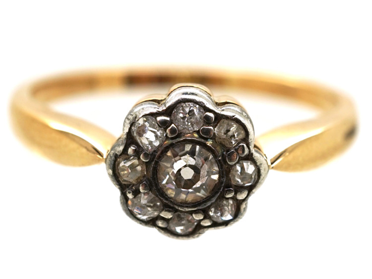 Edwardian 18ct Gold, Platinum &ampDiamond Set Daisy Ring