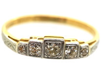 Art Deco 18ct Gold & Platinum Five Stone Diamond Step Cut Ring
