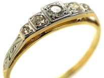 Art Deco 18ct Gold & Platinum Five Stone Diamond Step Cut Ring