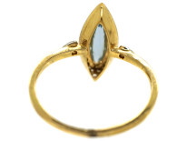 Edwardian 18ct Gold, Platinum, Aquamarine & Rose Diamond Marquise Ring