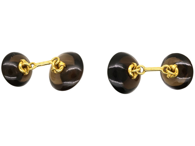 18ct Gold Smoky Quartz & Cabochon Sapphire Cufflinks