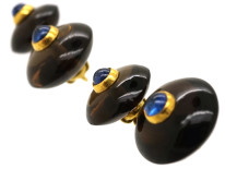 18ct Gold Smoky Quartz & Cabochon Sapphire Cufflinks