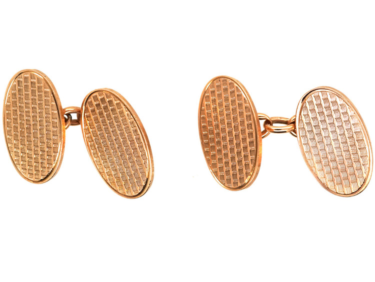 9ct Gold Oval Engine Turned Cufflinks