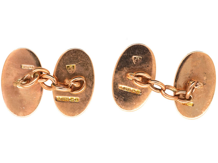 9ct Gold Oval Engine Turned Cufflinks