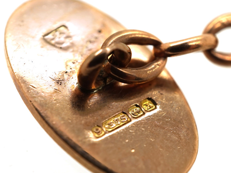 9ct Gold Oval Engine Turned Cufflinks