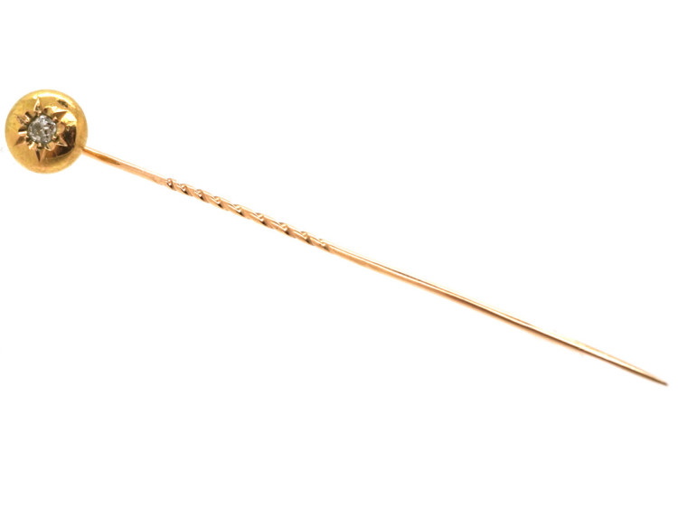 Victorian 18ct Gold & Diamond Round Tie Pin