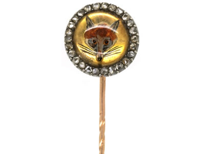 Victorian Fox Head Reverse Intaglio Rock Crystal & Rose Diamond Tie Pin Victorian Fox Head Reverse Intaglio Rock Crystal & Rose Diamond Tie Pin