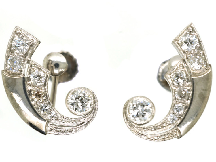 Art Deco 18ct White Gold & Diamond Earrings