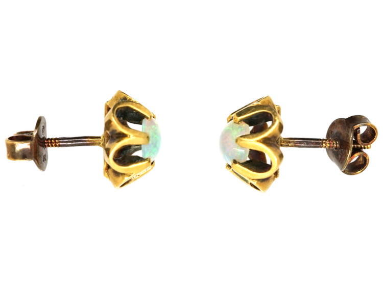 Retro 18ct Gold & Opal Stud Earrings
