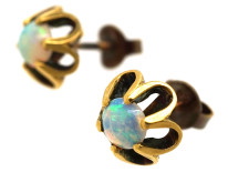 Retro 18ct Gold & Opal Stud Earrings
