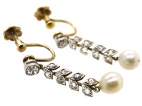 Edwardian 15ct Gold & Platinum, Diamond & Pearl Drop Earrings