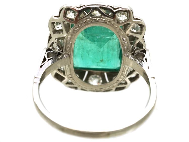 Art Deco Platinum Large Emerald & Diamond Ring