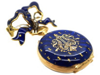 Edwardian 18ct Gold, Enamel & Rose Diamond Pocket Watch With Matching Bow Brooch