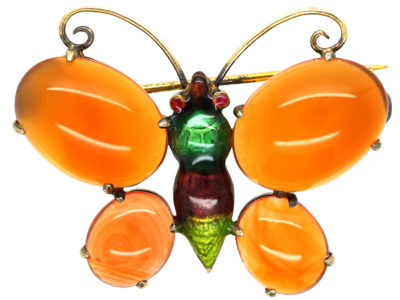 Silver, Enamel & Carnelian Butterfly Brooch