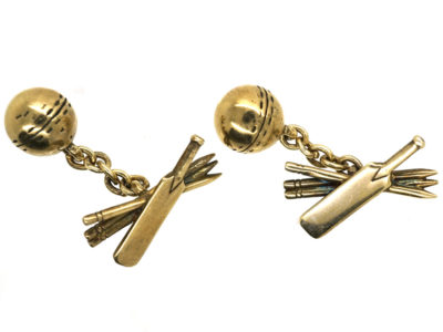 Silver Gilt Cricket Bat & Stumps Cufflinks