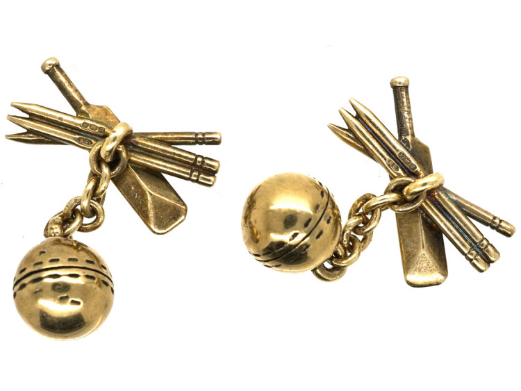 Silver Gilt Cricket Bat & Stumps Cufflinks