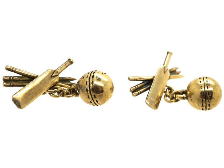 Silver Gilt Cricket Bat & Stumps Cufflinks