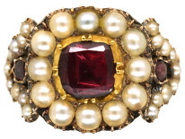 Georgian Gold, Flat Cut Almandine Garnet & Natural Split Pearl Ring