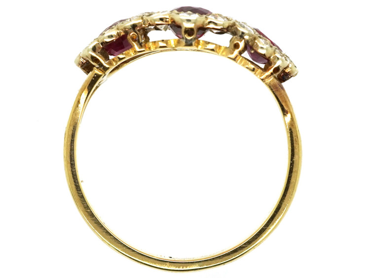 Edwardian 18ct Gold Ruby & Diamond Triple Cluster Ring