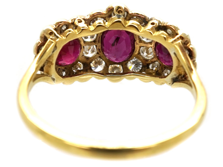 Edwardian 18ct Gold Ruby & Diamond Triple Cluster Ring