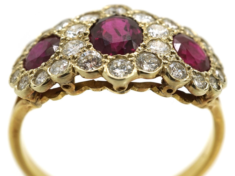 Edwardian 18ct Gold Ruby & Diamond Triple Cluster Ring