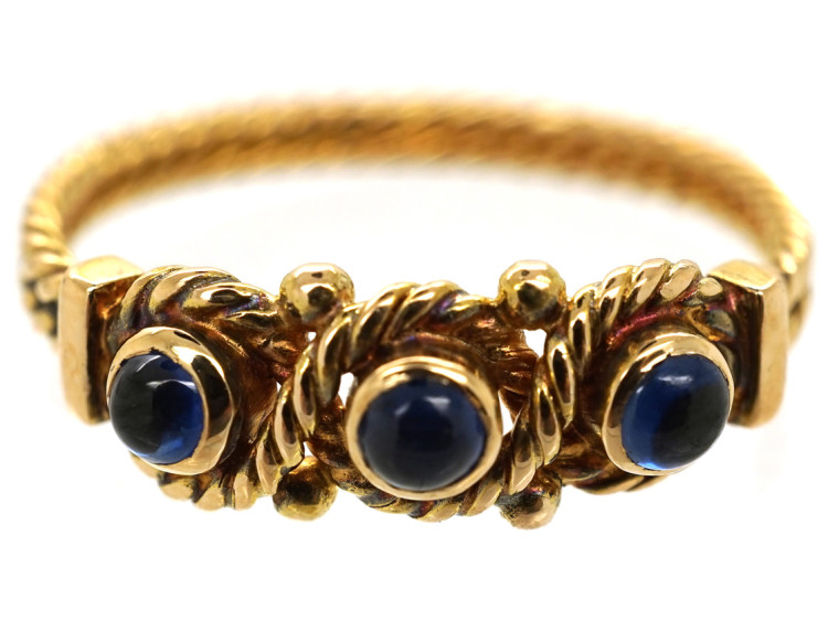 Edwardian 15ct Gold & Three Cabochon Sapphire Ring