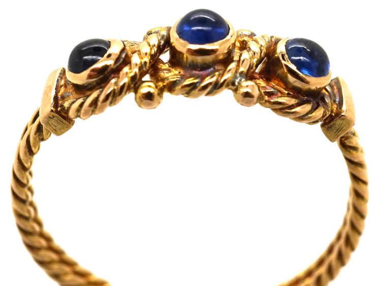 Edwardian 15ct Gold & Three Cabochon Sapphire Ring
