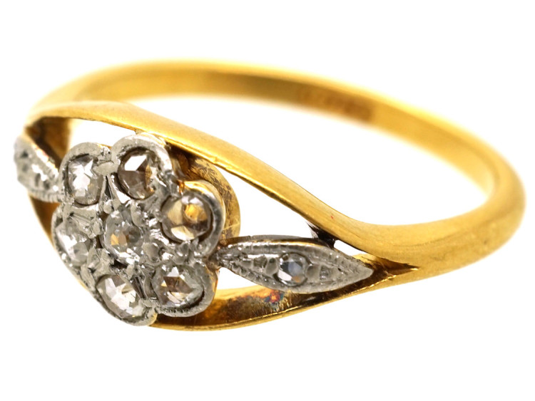 Edwardian 18ct Gold, Platinum & Rose Diamond Cluster Ring