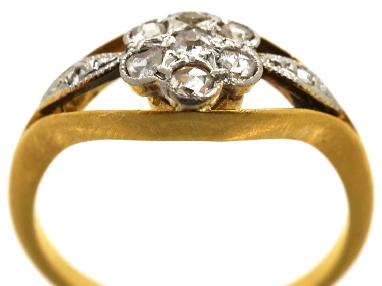 Edwardian 18ct Gold, Platinum & Rose Diamond Cluster Ring