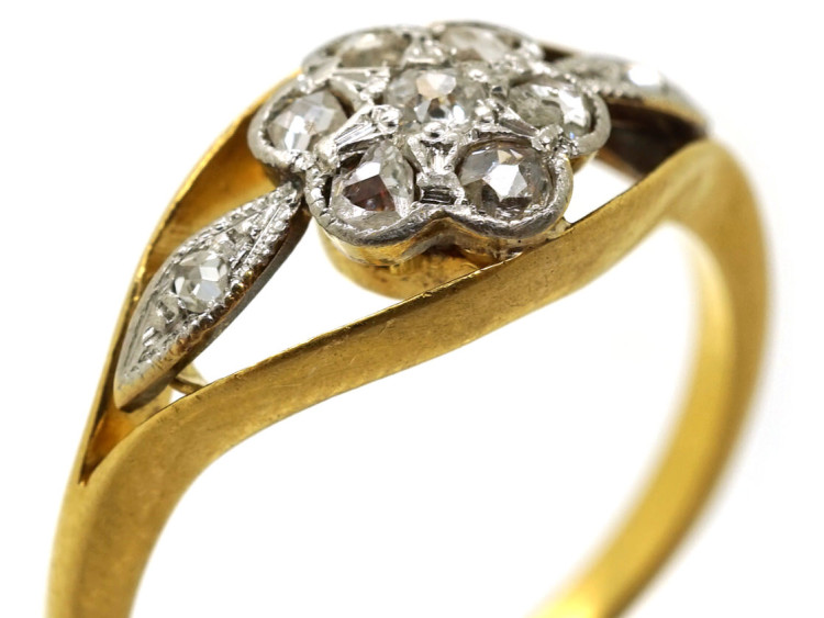 Edwardian 18ct Gold, Platinum & Rose Diamond Cluster Ring