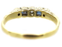 Art Deco 14ct Gold Sapphire & Diamond Five Stone Ring