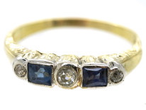 Art Deco 14ct Gold Sapphire & Diamond Five Stone Ring