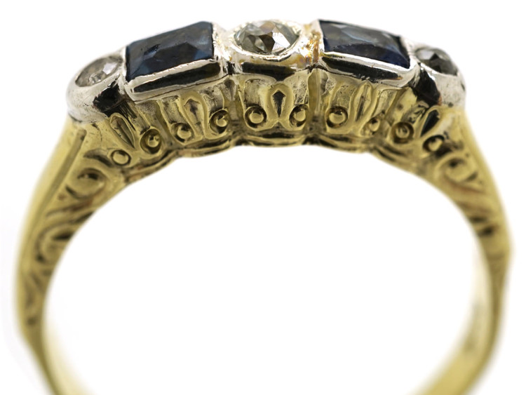 Art Deco 14ct Gold Sapphire & Diamond Five Stone Ring