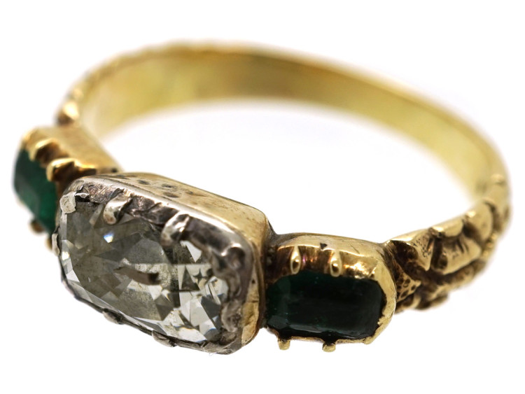 Georgian 18ct Gold, Diamond & Emerald Ring