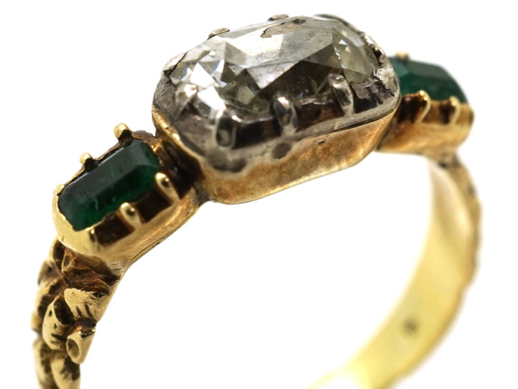 Georgian 18ct Gold, Diamond & Emerald Ring