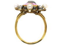 Edwardian 15ct Gold, Pink Topaz, Diamond & Natural Split Pearl Ring