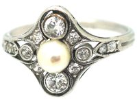 Edwardian Diamond & Natural Pearl Ring