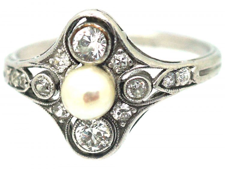 Edwardian Diamond & Natural Pearl Ring