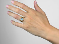 Victorian Gold, Enamel, Aquamarine & Natural Split Pearl Cluster Mourning Ring
