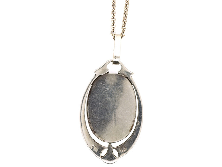 Art Deco Silver & Blister Pearl Pendant on a Silver Chain