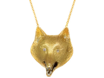 18ct Gold Fox Head Pendant on Chain