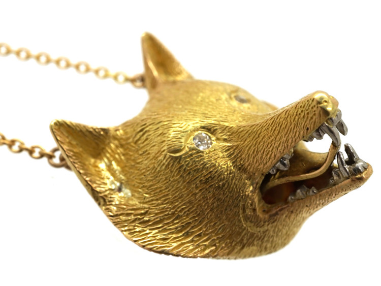 18ct Gold Fox Head Pendant on Chain