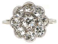 Edwardian 18ct White Gold Diamond Daisy Cluster Ring