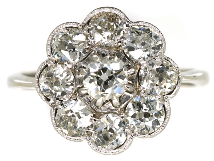 Edwardian 18ct White Gold Diamond Daisy Cluster Ring