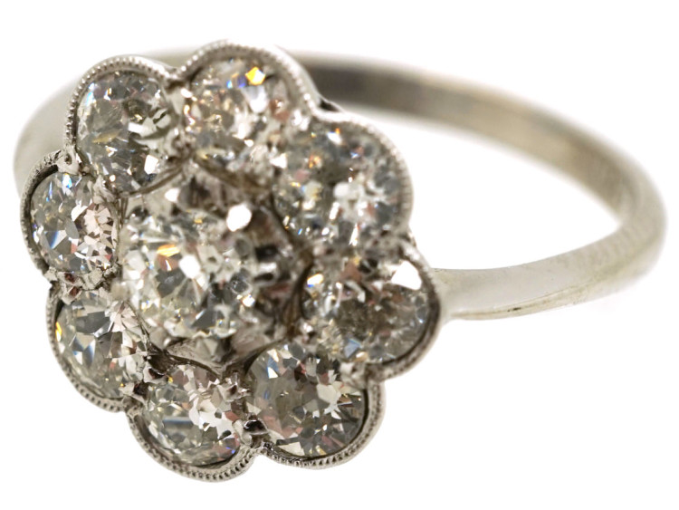 Edwardian 18ct White Gold Diamond Daisy Cluster Ring