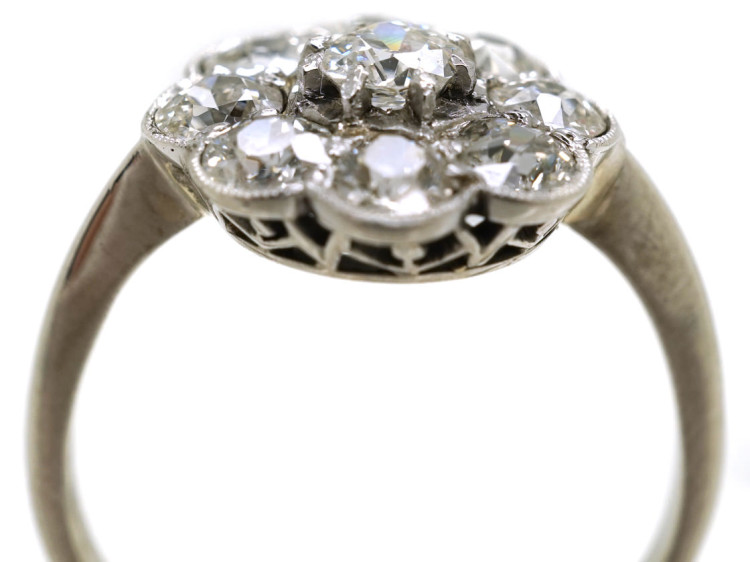 Edwardian 18ct White Gold Diamond Daisy Cluster Ring