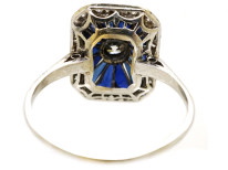 Art Deco 18ct White Gold, Diamond & Synthetic Sapphire Rectangular Ring